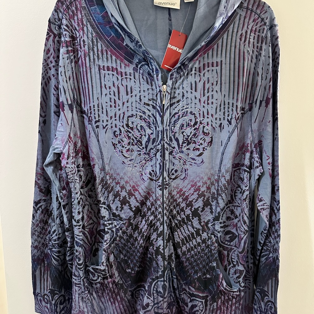 New Avenue Sparkle Blue and Purple Artistic Design Zip Hoodie 18/20
